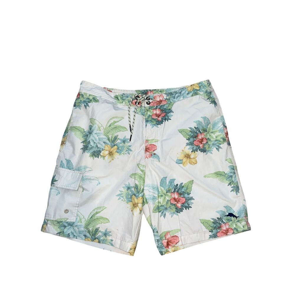 Tommy Bahama Relax White And Blue Floral Swim Trunks Size L